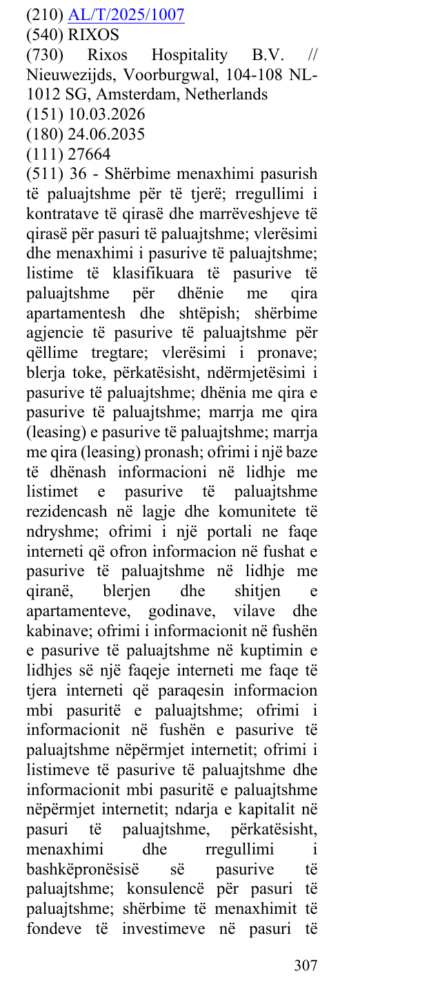 Zëri i markës RIXOS në buletin