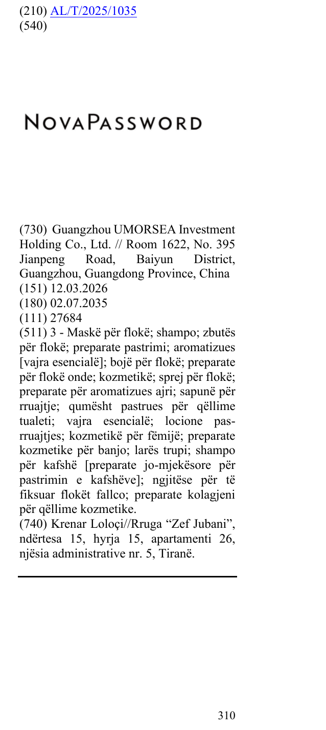 Zëri i markës NOVAPASSWORD në buletin