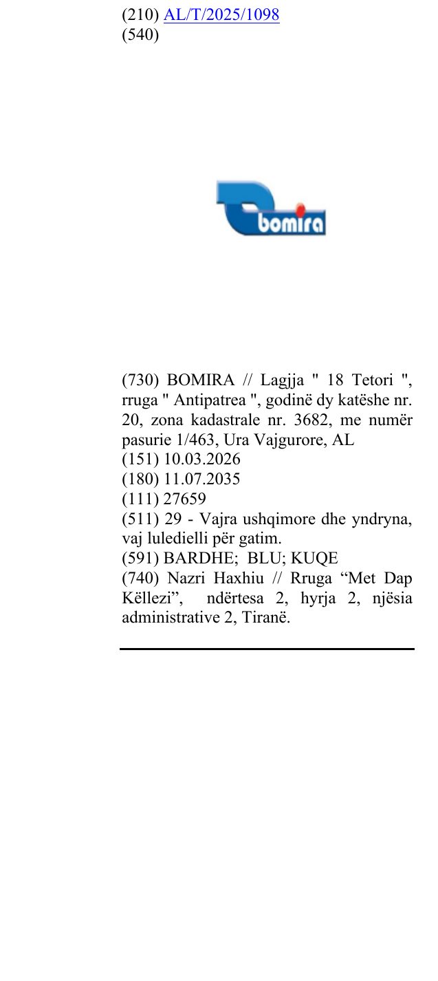 Zëri i markës BOMIRA në buletin
