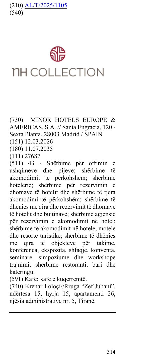 Zëri i markës NH COLLECTION në buletin