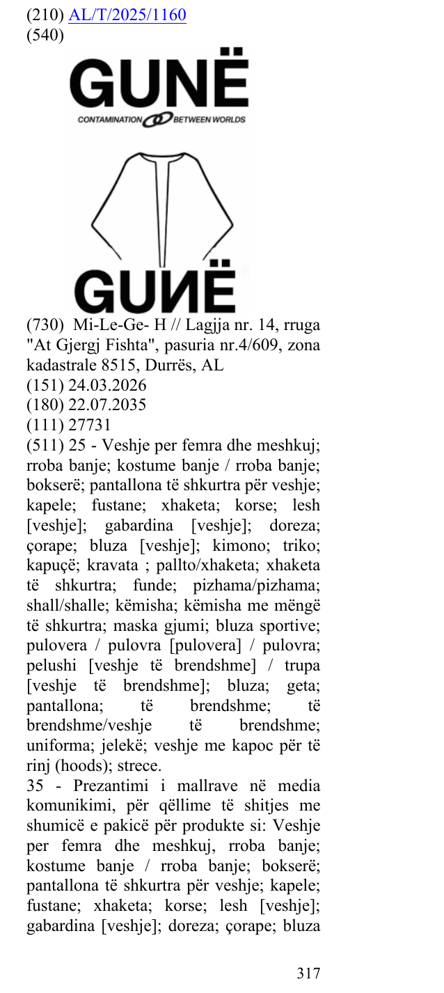 Zëri i markës Gunë në buletin