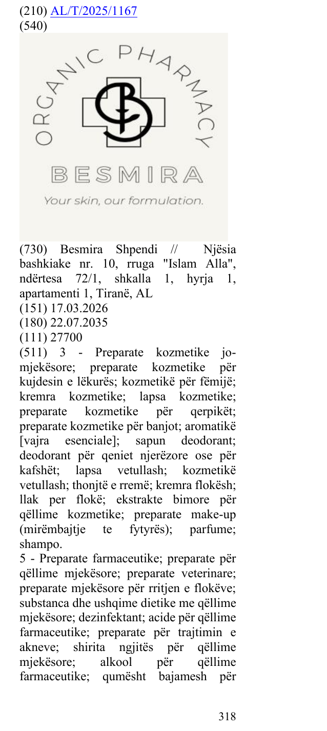 Zëri i markës Organic Pharmacy; shenja e kryqit të farmacisë. në buletin