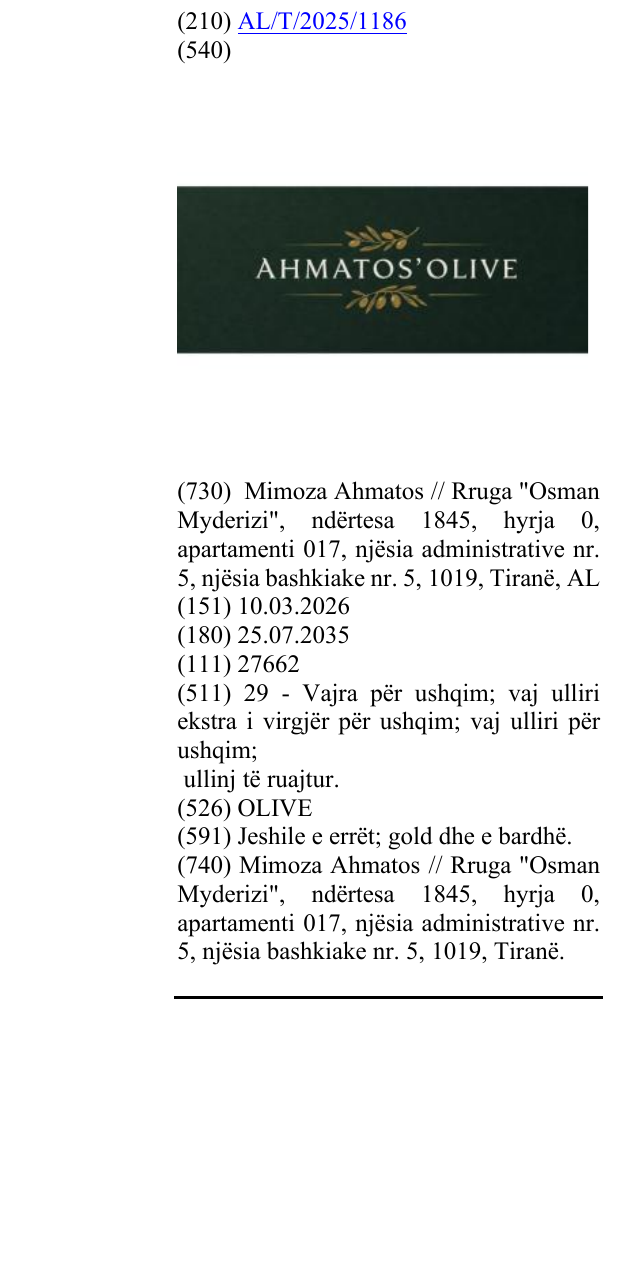 Zëri i markës OLIVE në buletin