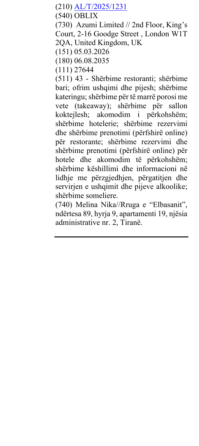 Zëri i markës OBLIX në buletin