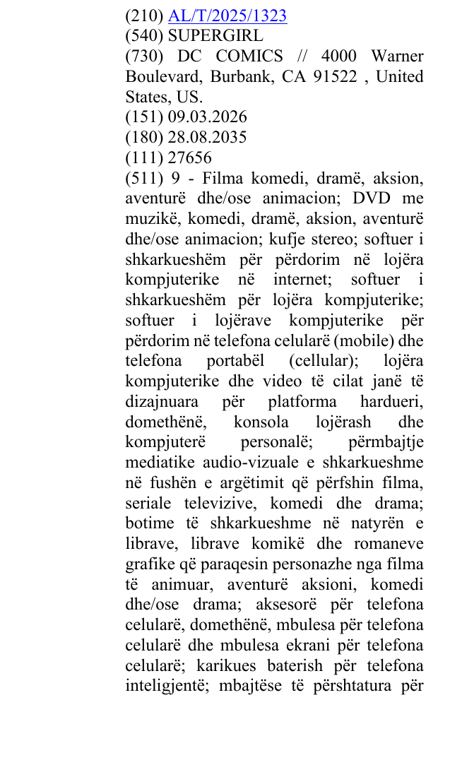 Zëri i markës SUPERGIRL në buletin
