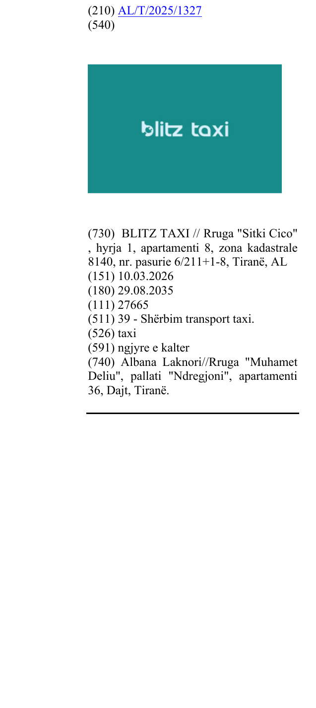 Zëri i markës taxi në buletin