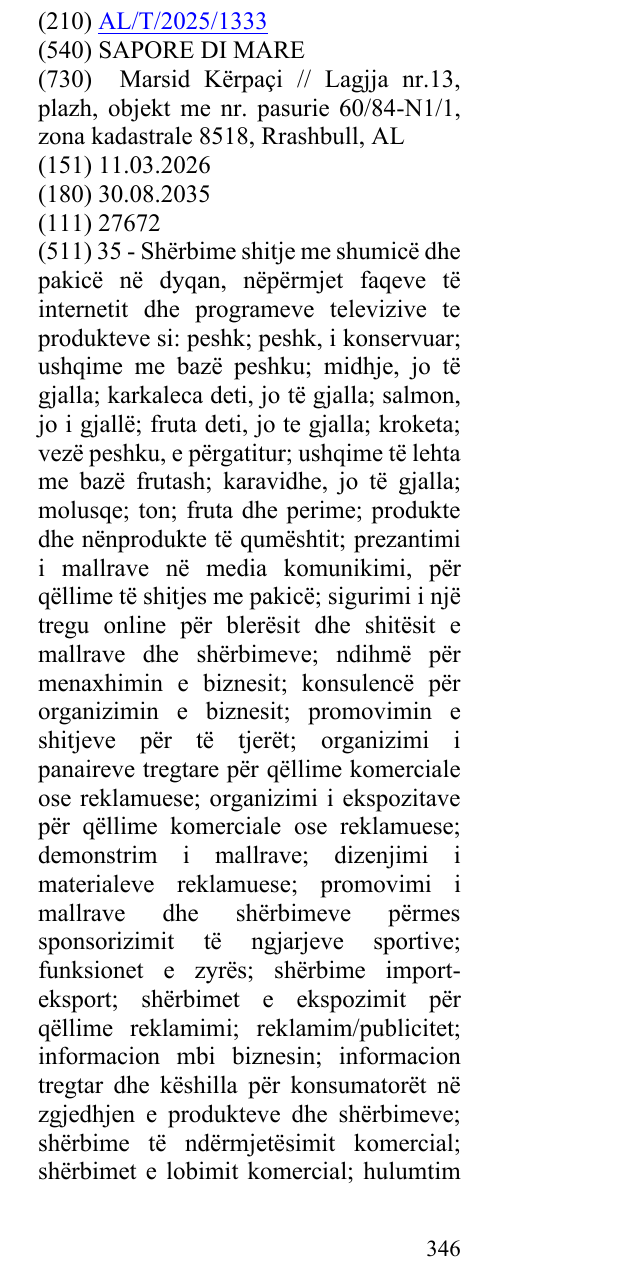 Zëri i markës SAPORE DI MARE në buletin