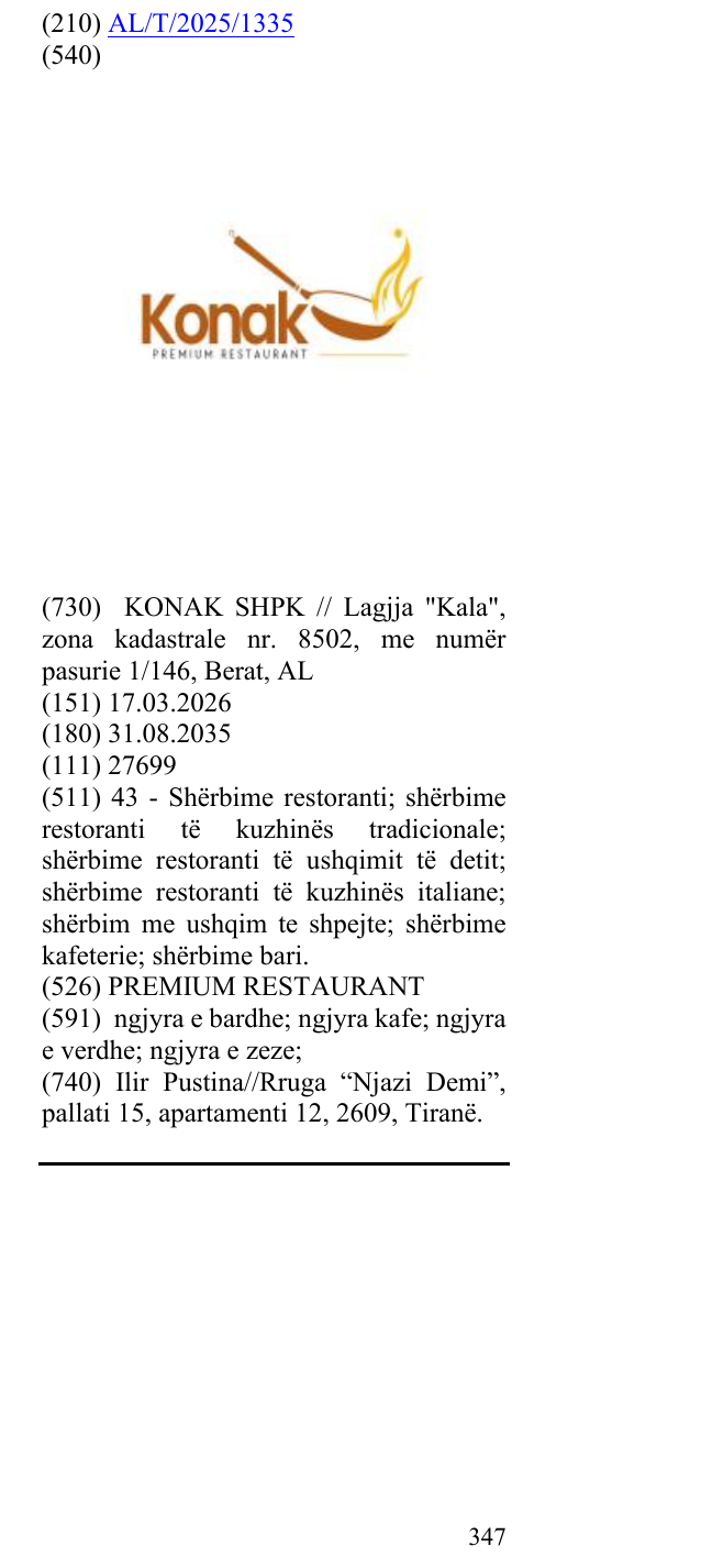 Zëri i markës PREMIUM RESTAURANT në buletin