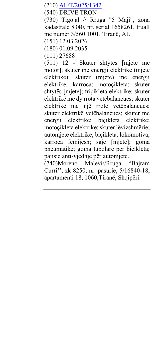 Zëri i markës DRIVE TRON në buletin