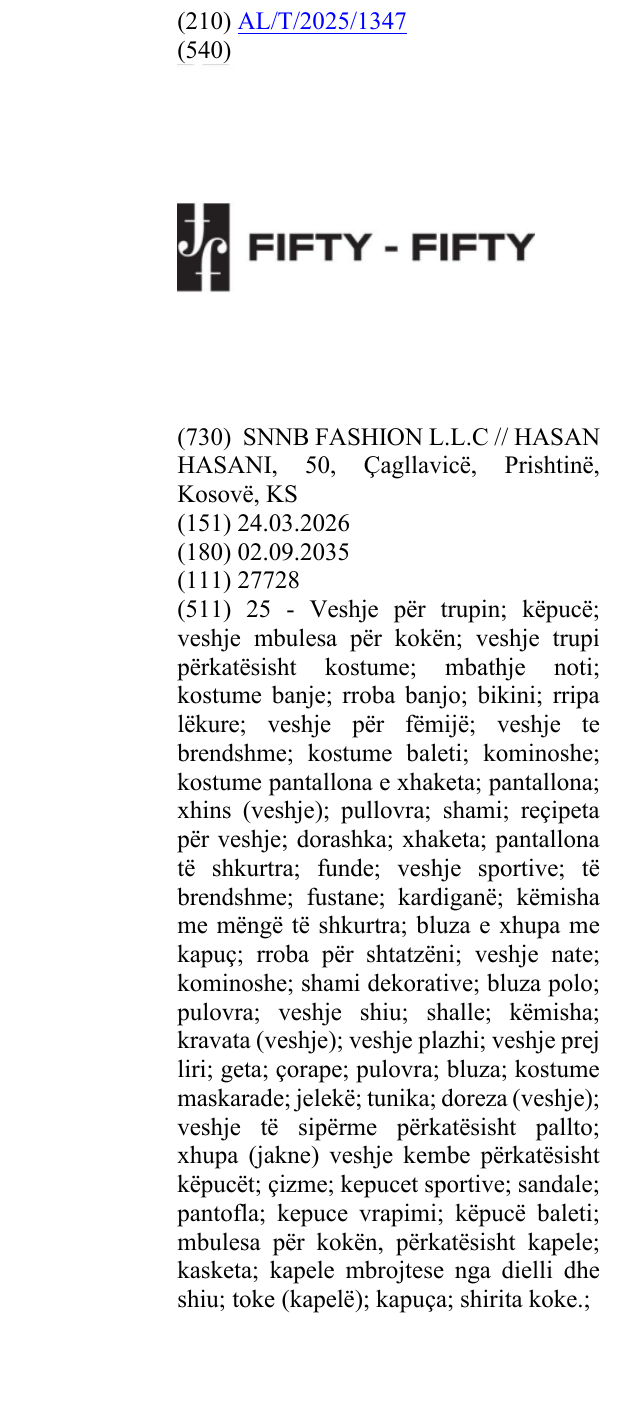 Zëri i markës FIFTY-FIFTY në buletin