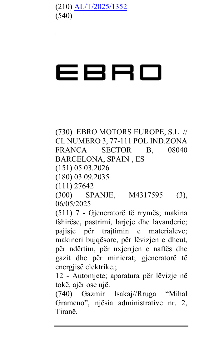 Zëri i markës EBRO në buletin