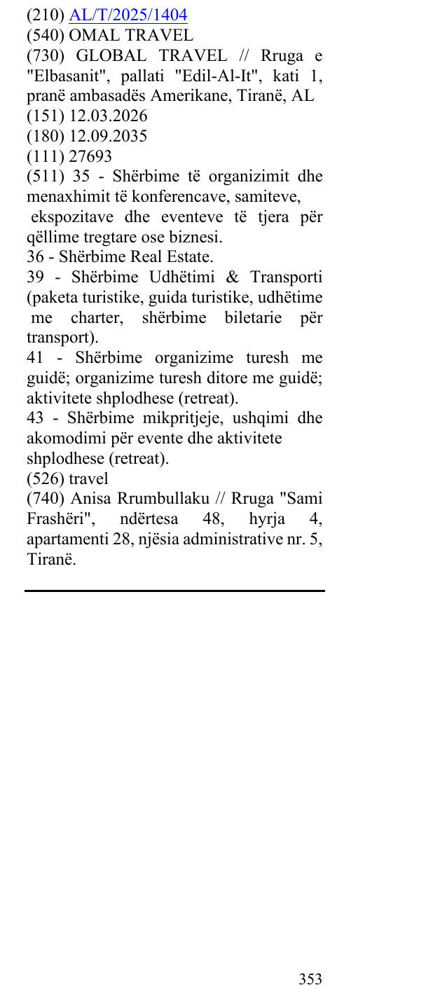 Zëri i markës OMAL TRAVEL në buletin