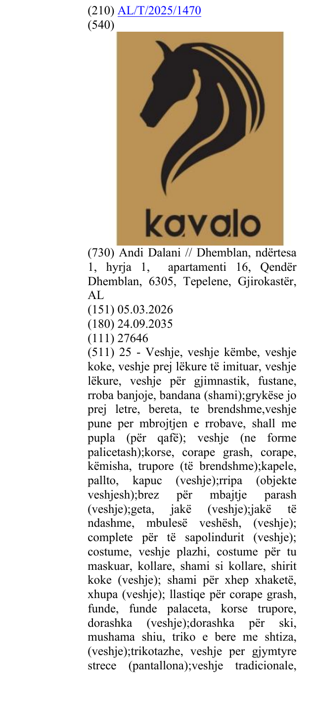 Zëri i markës kavalo në buletin