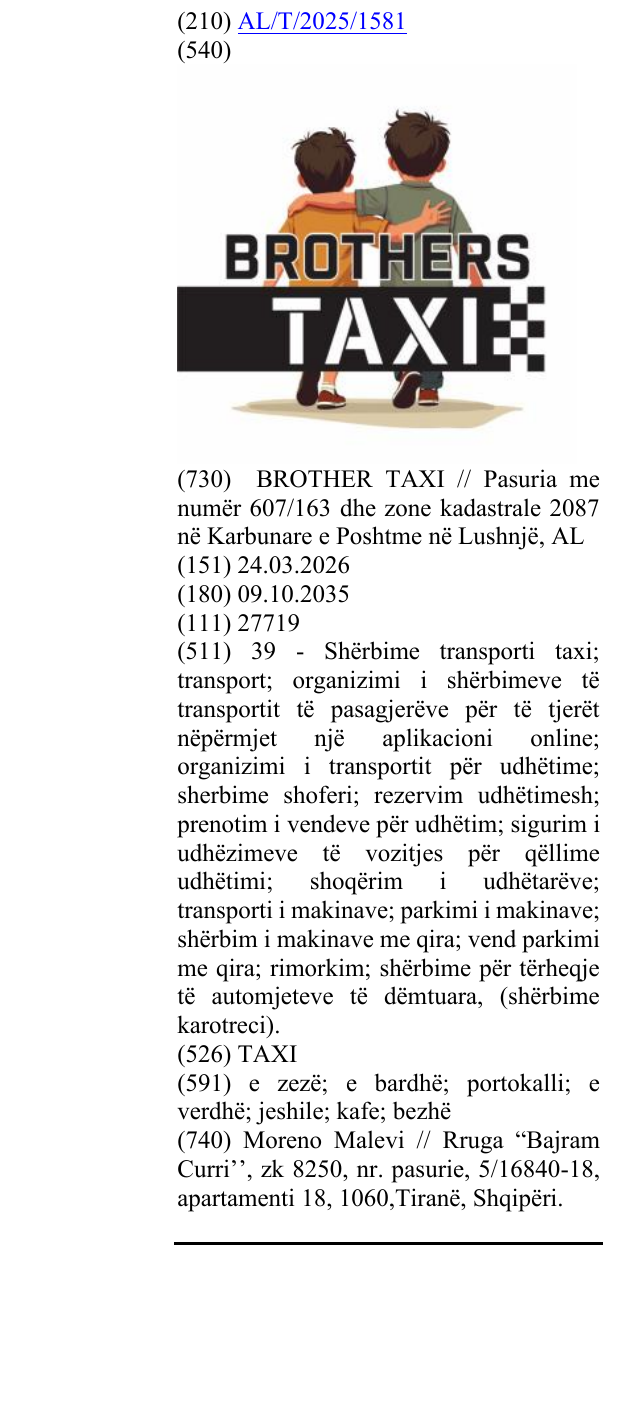 Zëri i markës TAXI në buletin