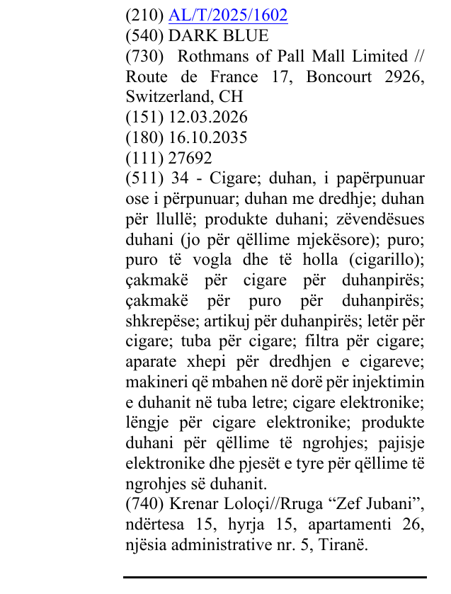 Zëri i markës DARK BLUE në buletin