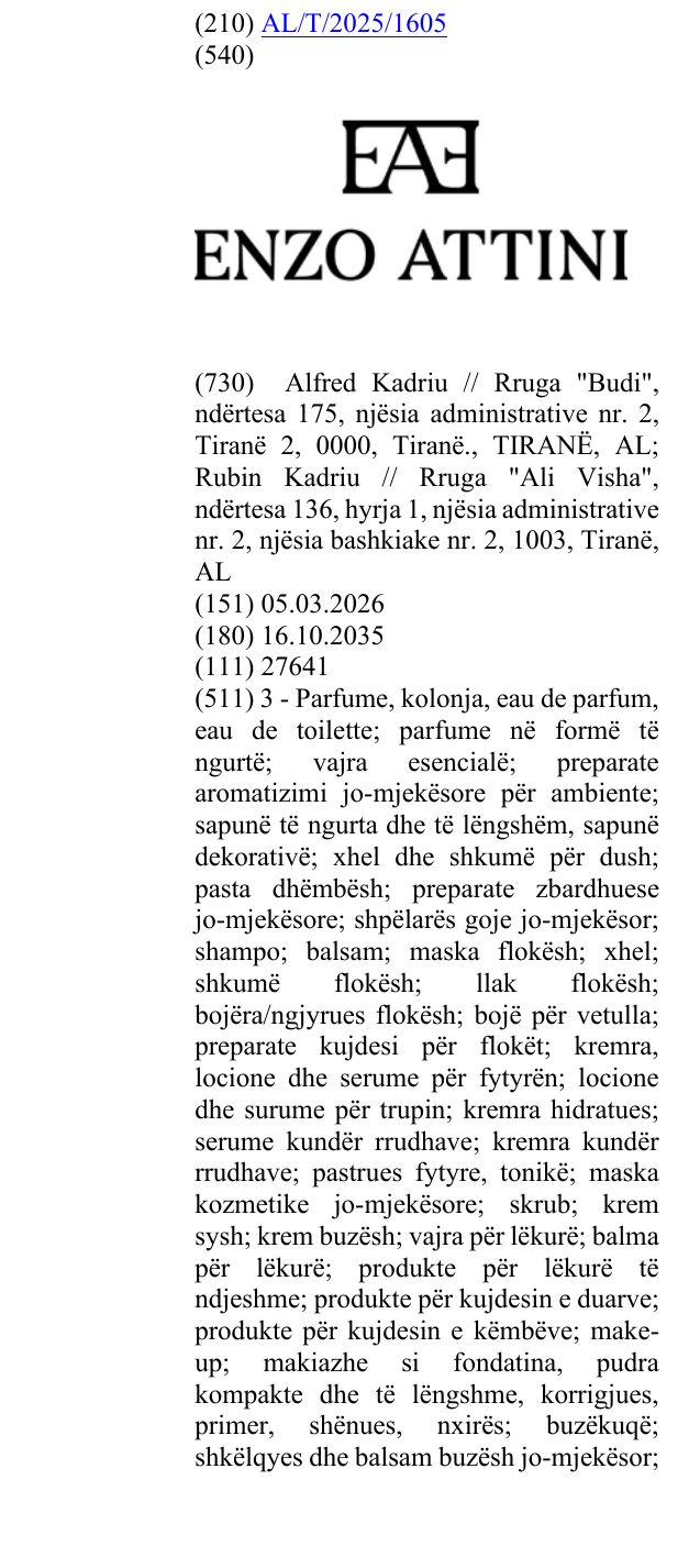 Zëri i markës ENZO ATTINI në buletin
