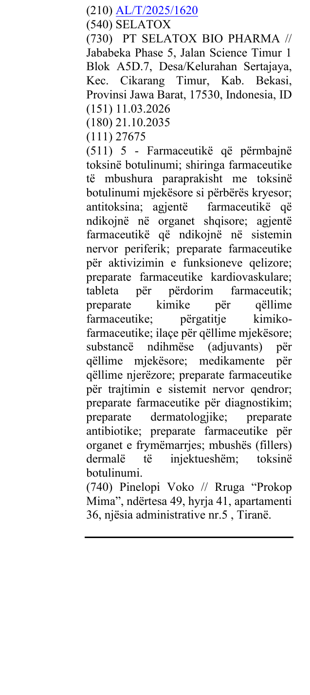 Zëri i markës SELATOX në buletin