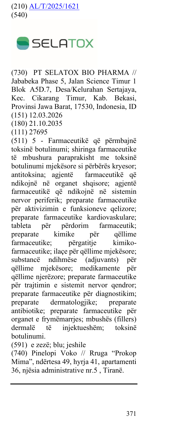 Zëri i markës SELATOX në buletin
