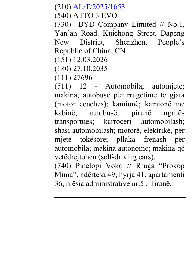 Zëri i markës ATTO 3 EVO në buletin