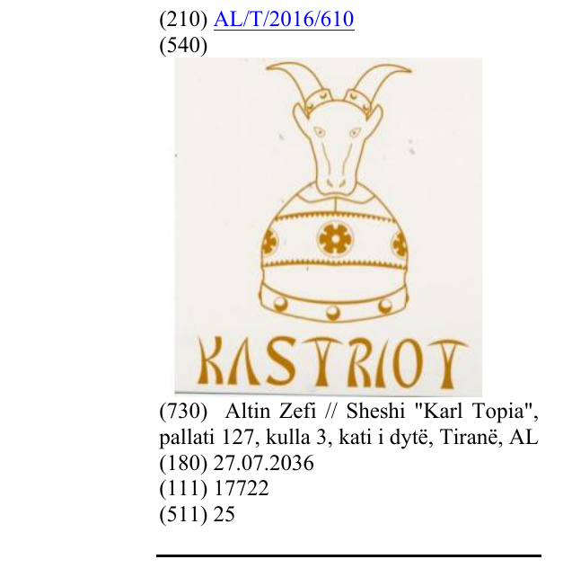 Zëri i markës Kastriot në buletin