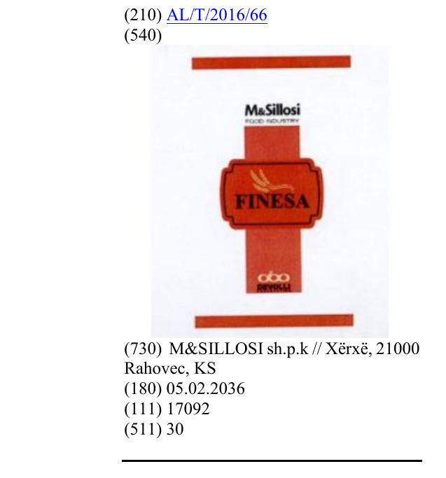 Zëri i markës M&Sillosi FINESA në buletin