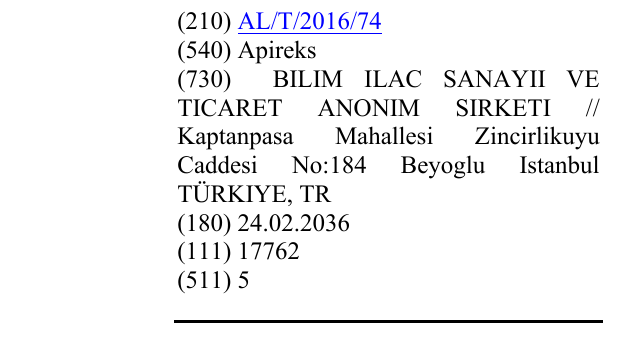 Zëri i markës Apireks në buletin
