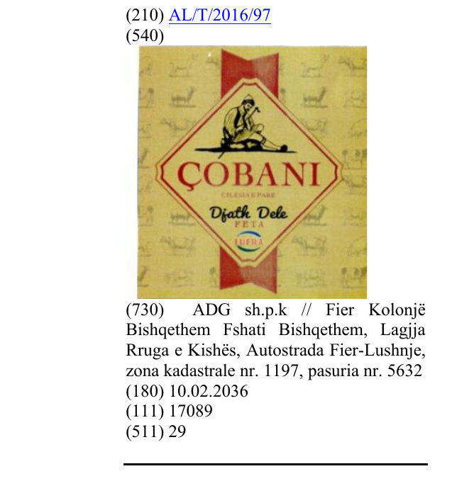 Zëri i markës ÇOBANI në buletin