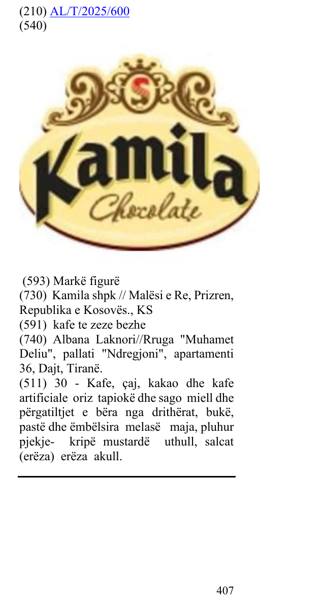 Zëri i markës Kamila chocolate në buletin