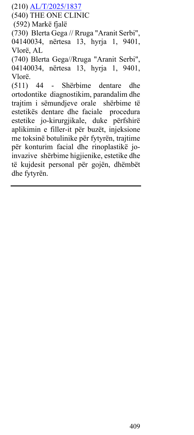 Zëri i markës THE ONE CLINIC në buletin
