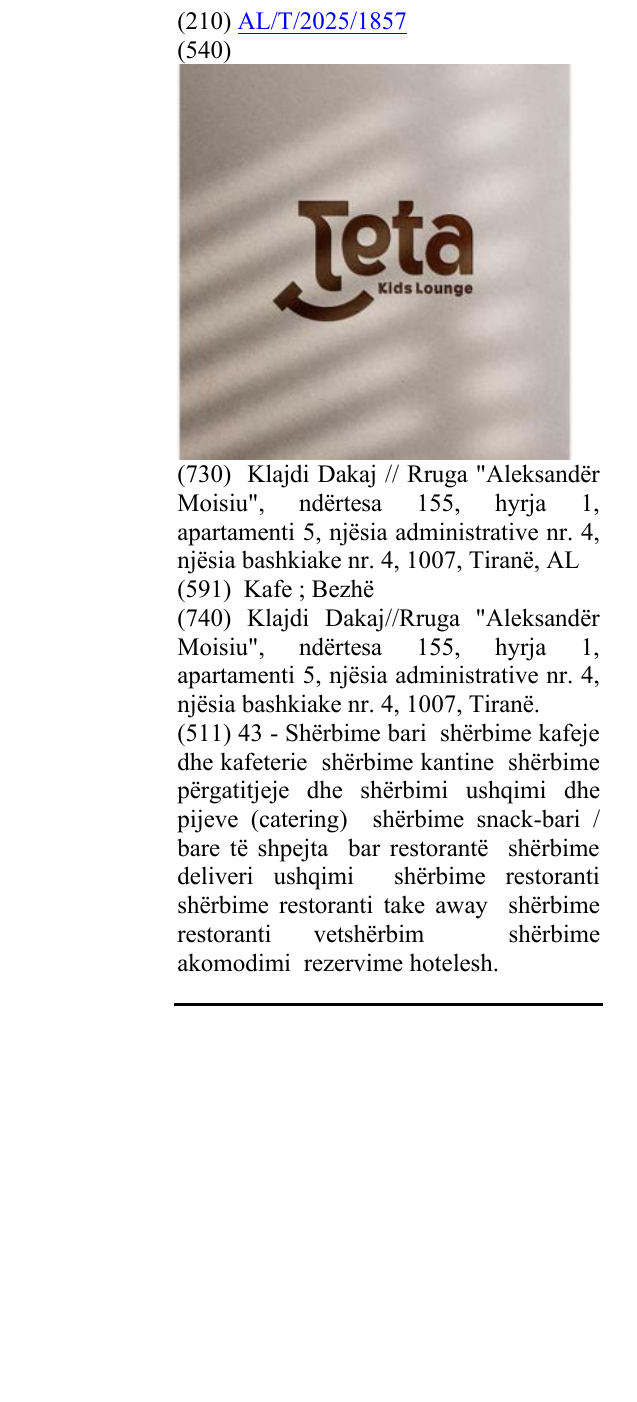 Zëri i markës Teta Kids Lounge në buletin