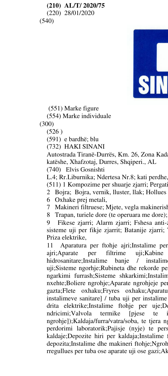 Zëri i markës G SINANI në buletin