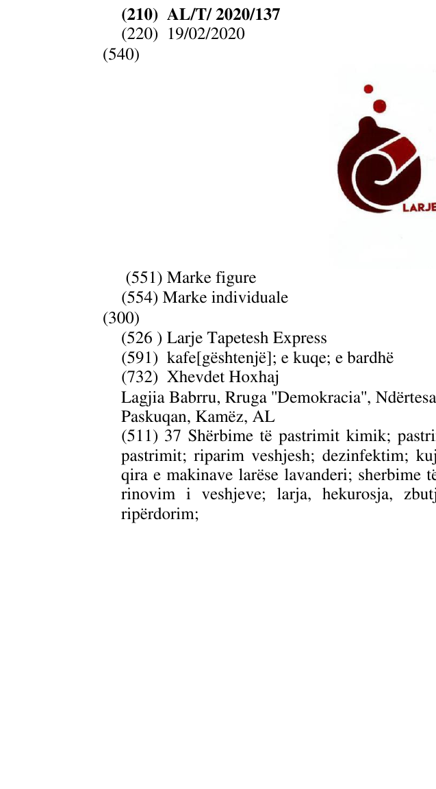 Zëri i markës Larje Tapetesh Express në buletin