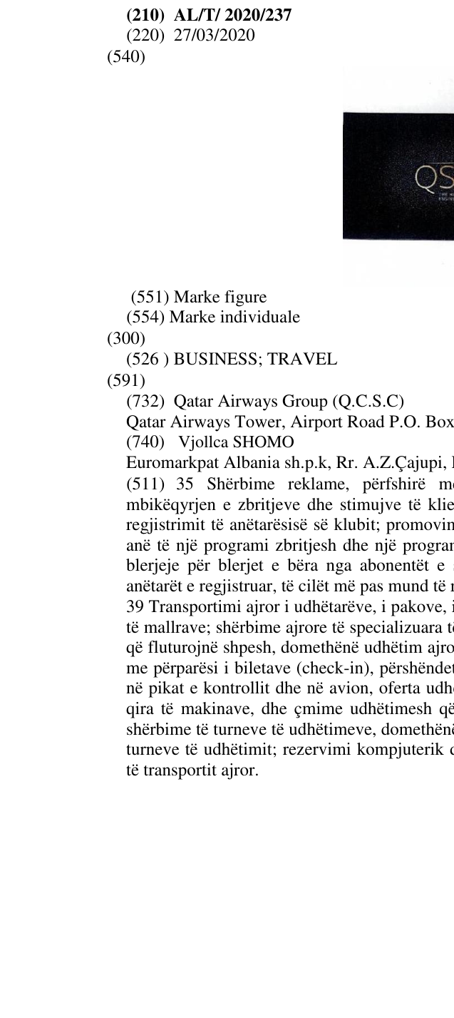 Zëri i markës BUSINESS; TRAVEL në buletin