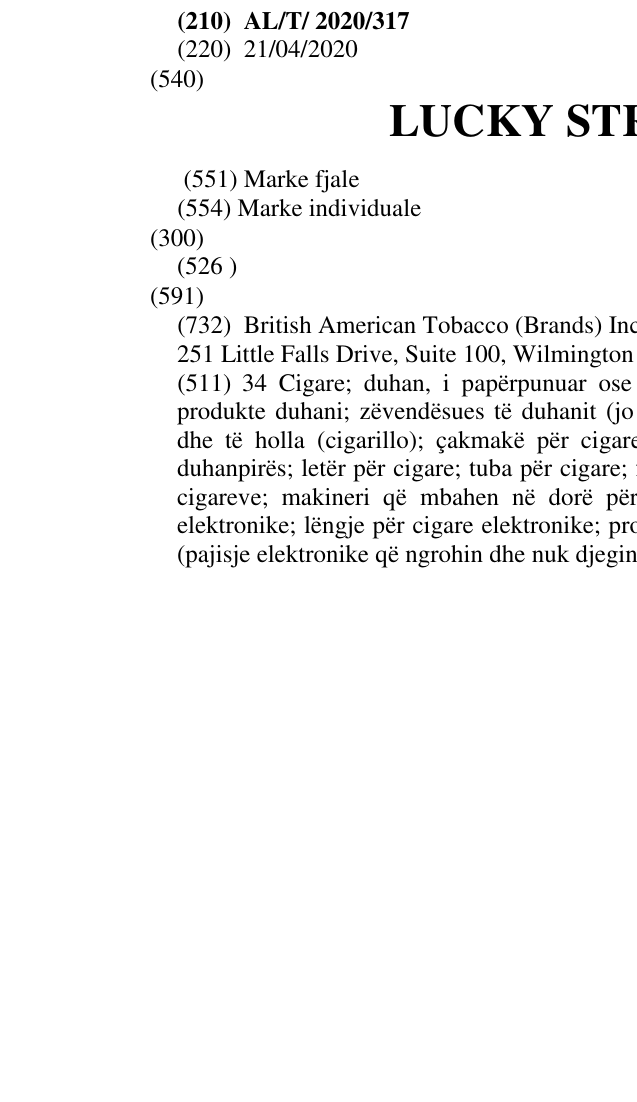 Zëri i markës LUCKY STRIKE AQUA në buletin