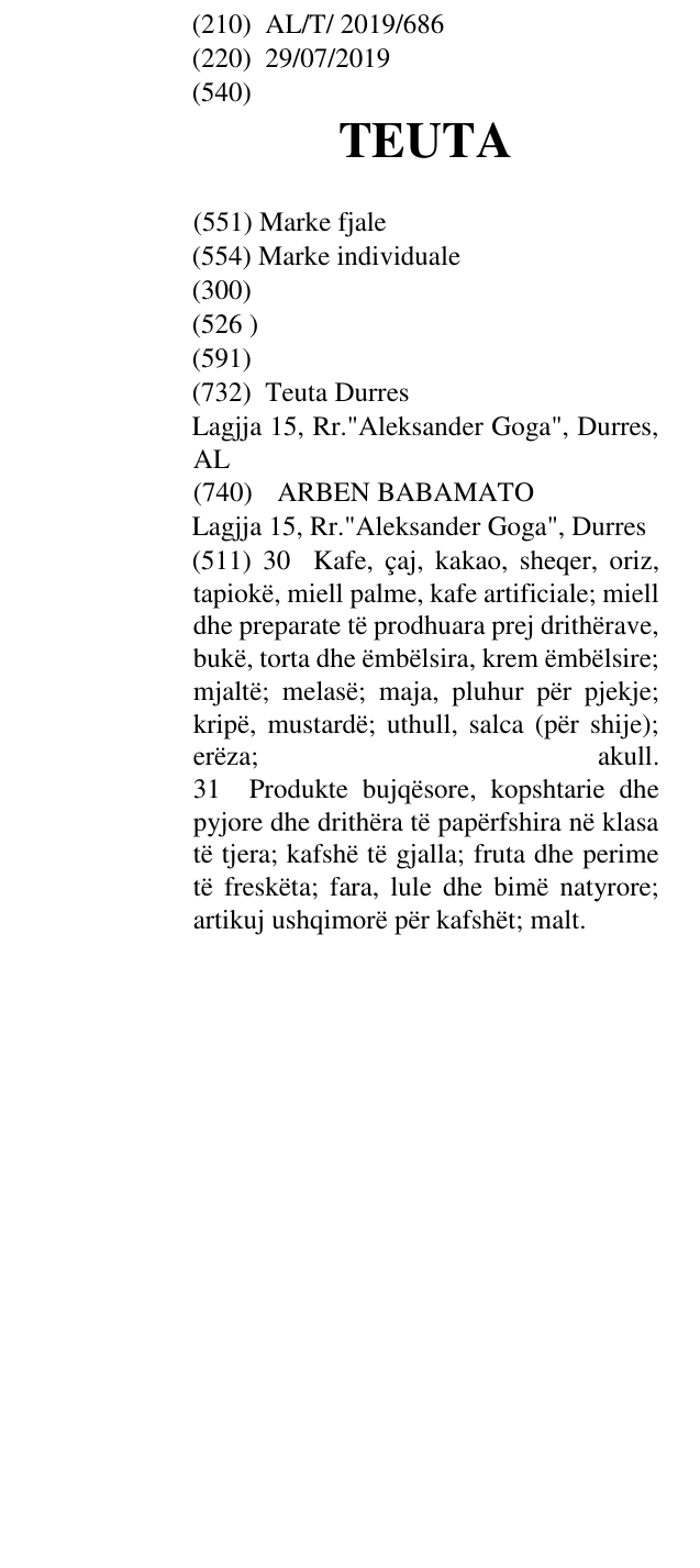 Zëri i markës TEUTA në buletin