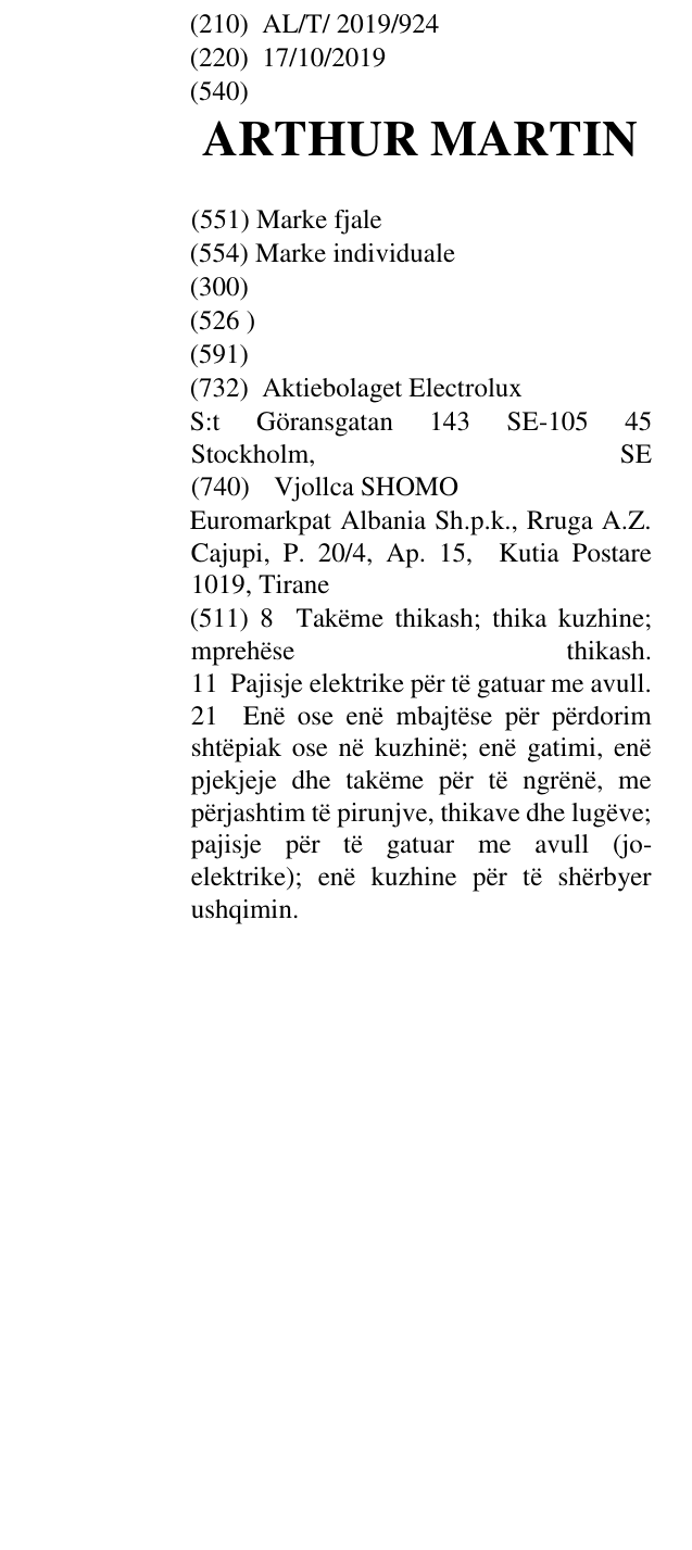 Zëri i markës ARTHUR MARTIN në buletin