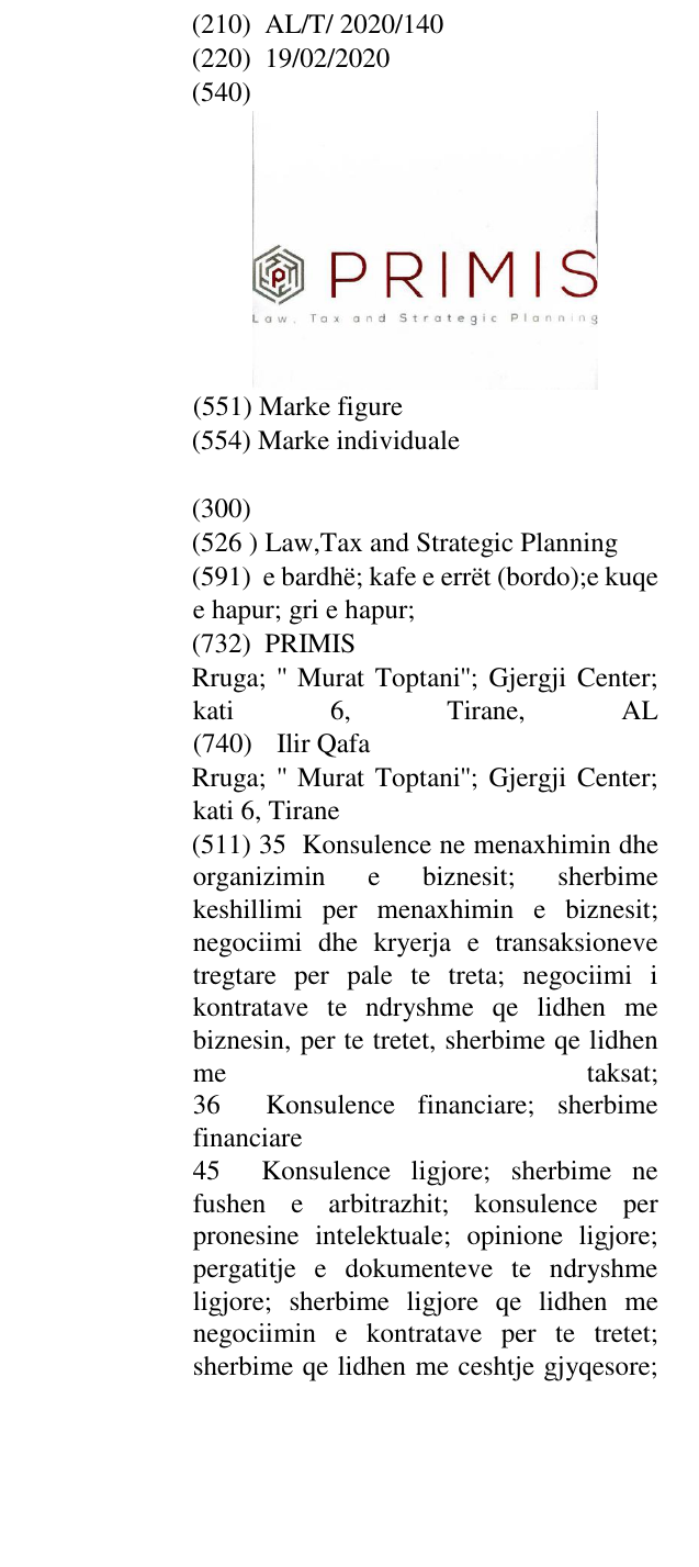 Zëri i markës Law,Tax and Strategic Planning në buletin