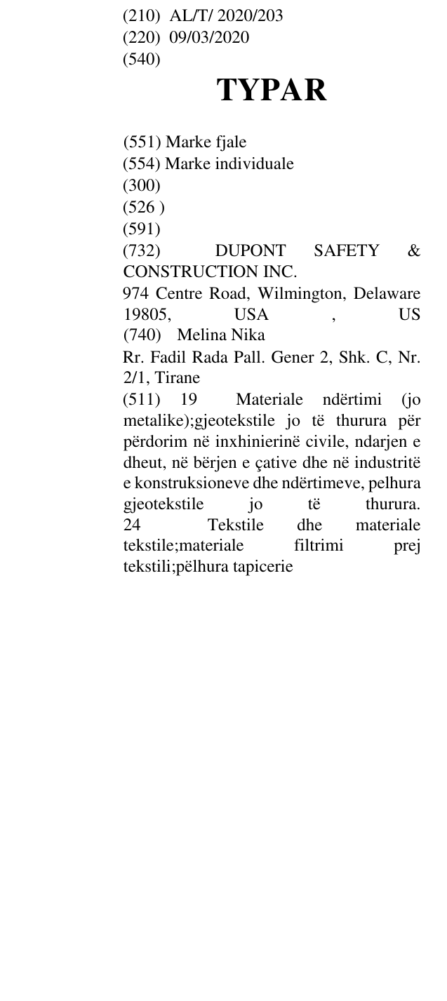 Zëri i markës TYPAR në buletin