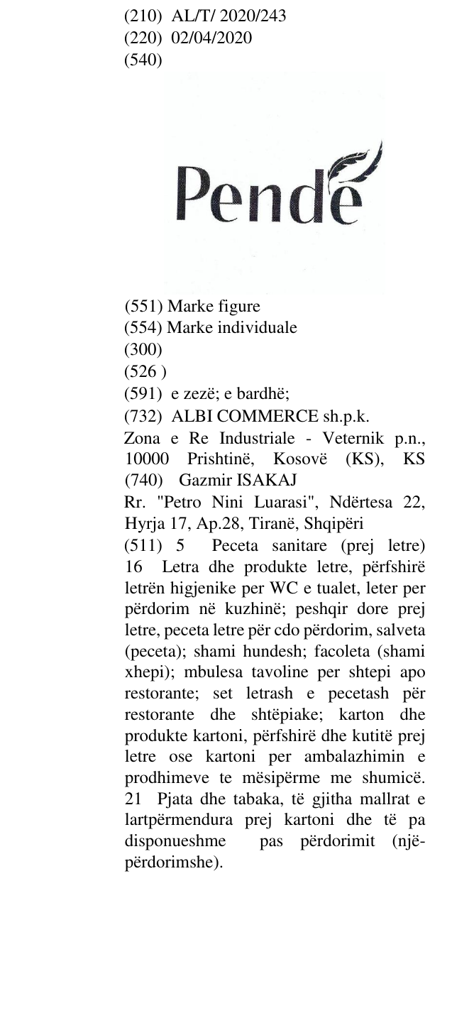 Zëri i markës Pendë në buletin