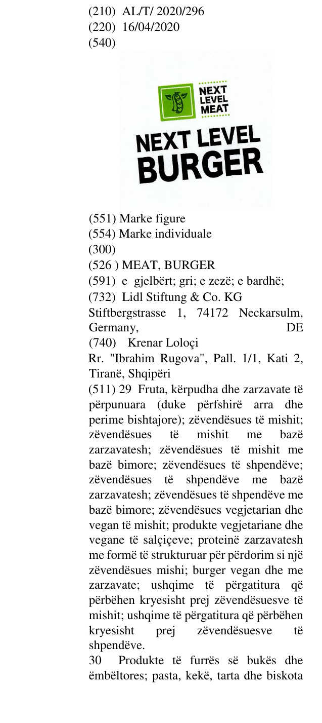 Zëri i markës MEAT, BURGER në buletin