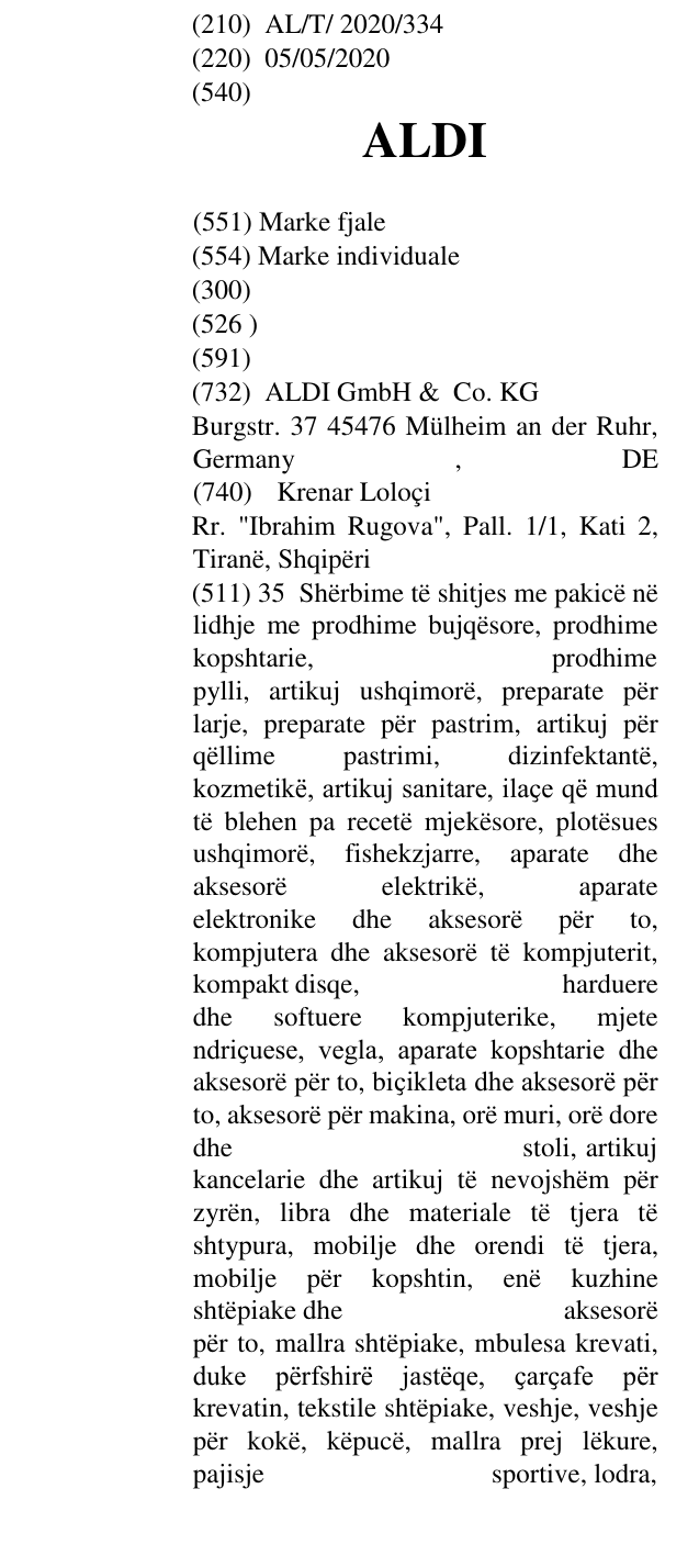 Zëri i markës ALDI në buletin