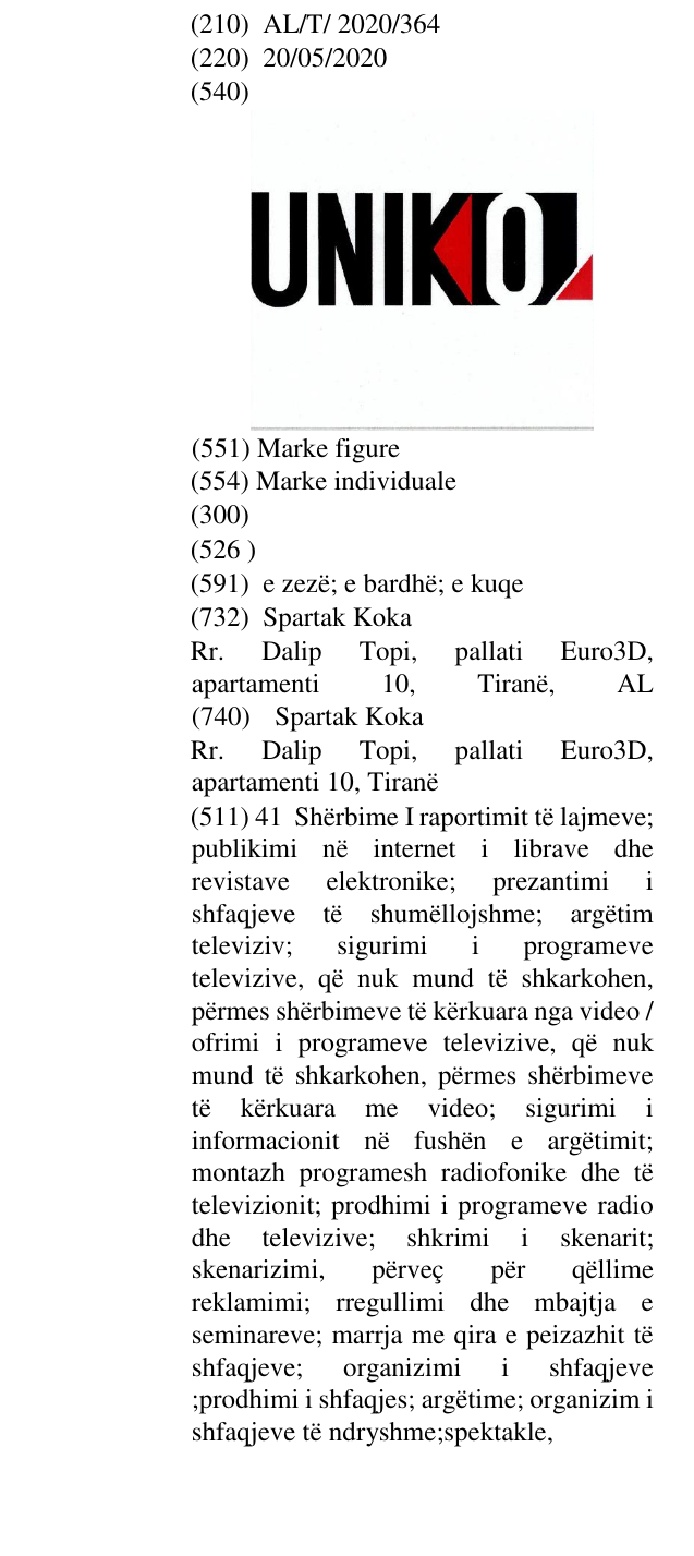 Zëri i markës UNIKO në buletin
