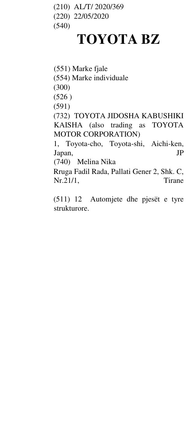 Zëri i markës TOYOTA BZ në buletin