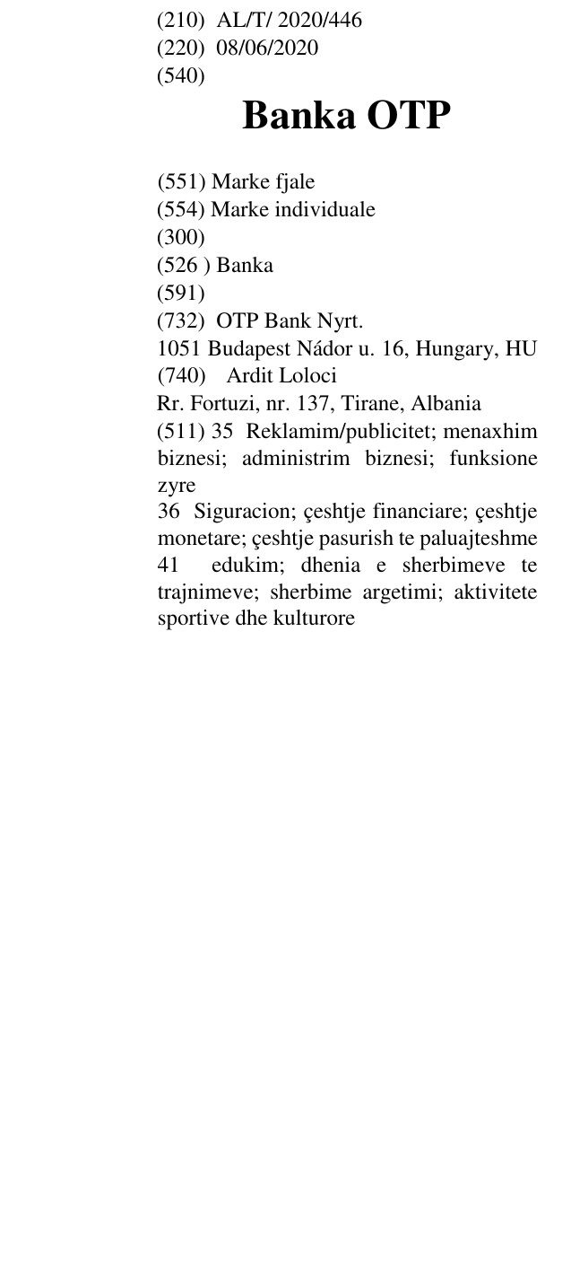 Zëri i markës Banka OTP në buletin