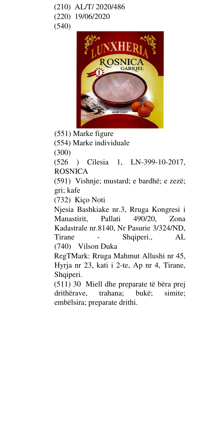 Zëri i markës Cilesia 1, LN-399-10-2017, ROSNICA në buletin