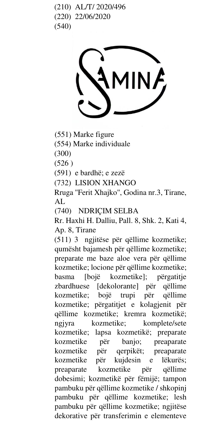 Zëri i markës SAMINA në buletin