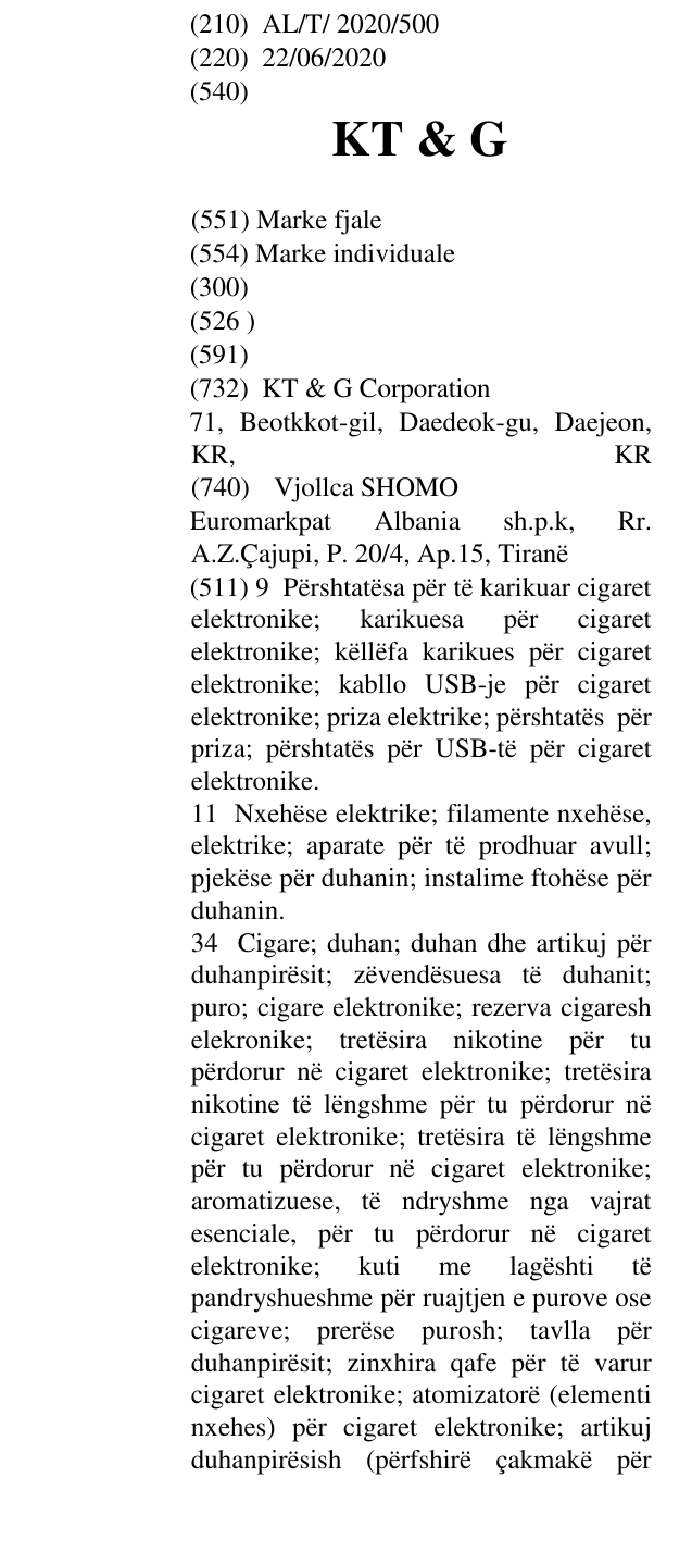 Zëri i markës KT & G në buletin
