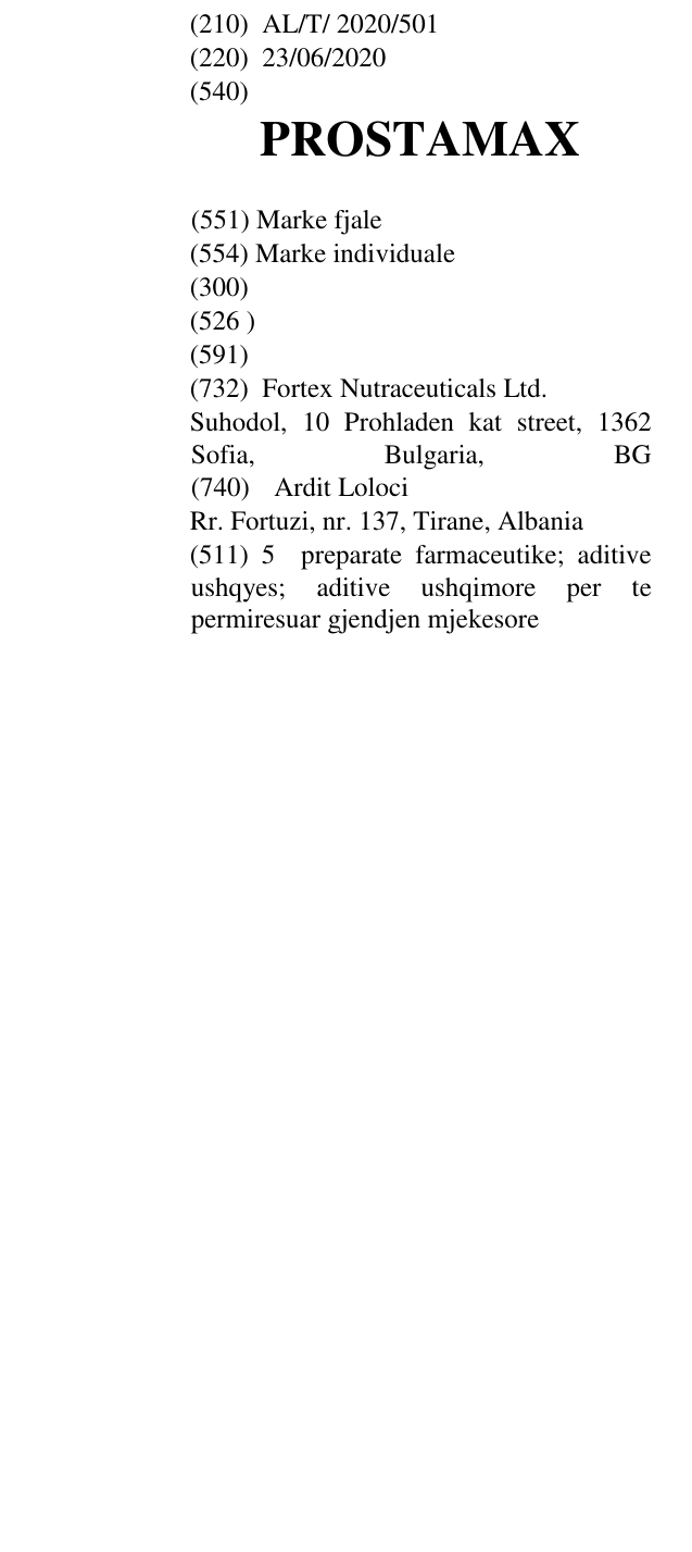 Zëri i markës PROSTAMAX në buletin