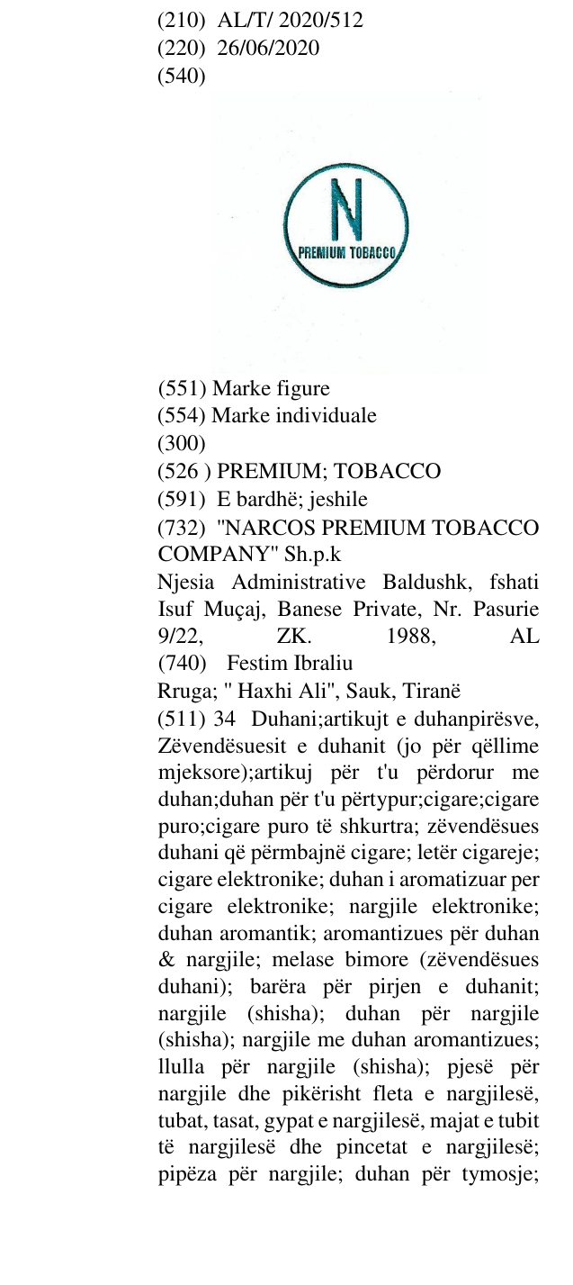 Zëri i markës PREMIUM; TOBACCO në buletin
