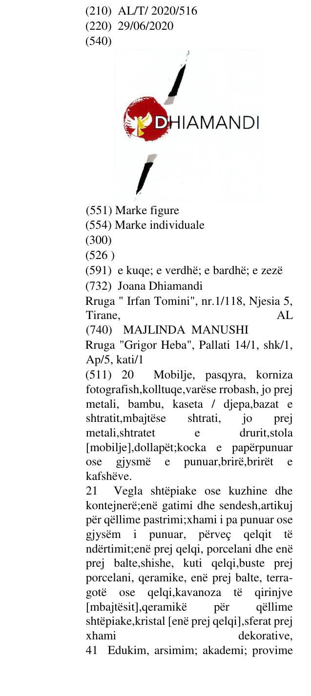 Zëri i markës DHIAMANDI në buletin